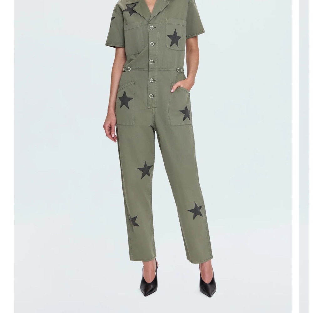 Pistols Denim  Green Black Star Utility Jumpsuit NWOT